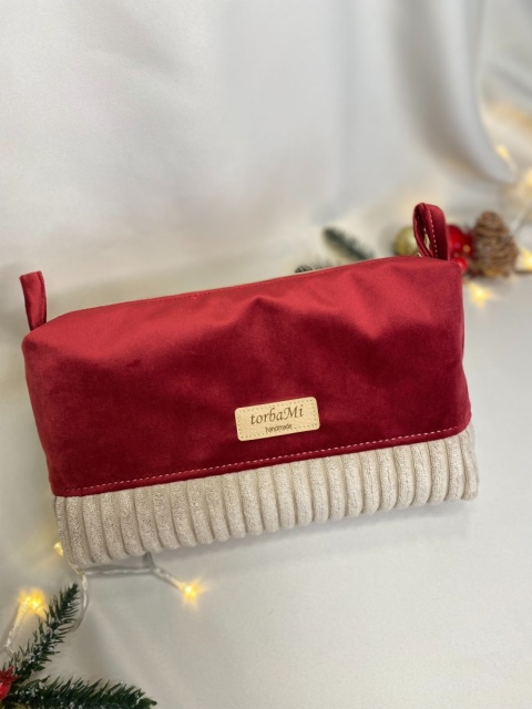 Kosmetyczka z weluru i prążka